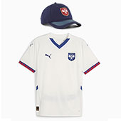 Set Puma Serbia away jersey for EURO 2024 in Germany and navy Puma cap